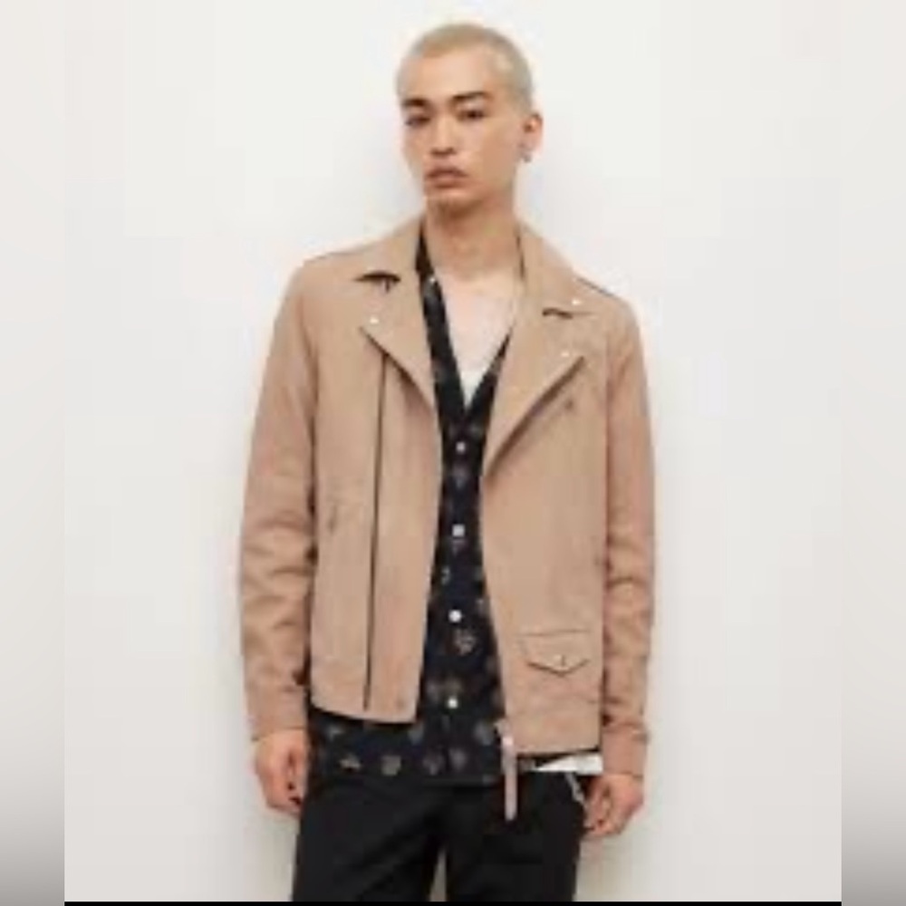 ALL SAINTS MEN'S YEW BROWN "NEDWELL" LEATHER BIKER JACKET COAT - L - NEW- RARE!!